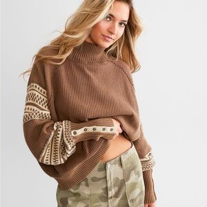 We The Free Get Cozy Sweater Hot Fudge Combo XL Mock Neck Oversized Comfy Boho